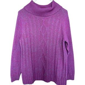 Talbots Marled Cowlneck Sweater Dark Pink Women’s Size PL Wool Cotton